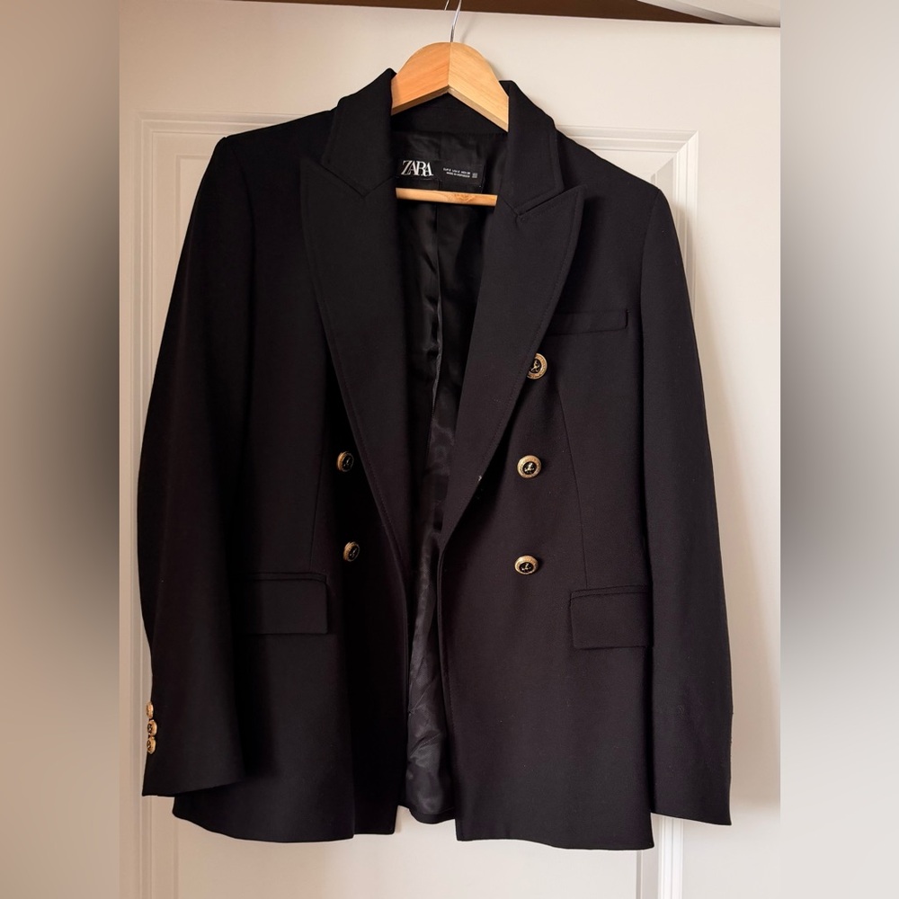Zara Black Blazer with Gold Accents